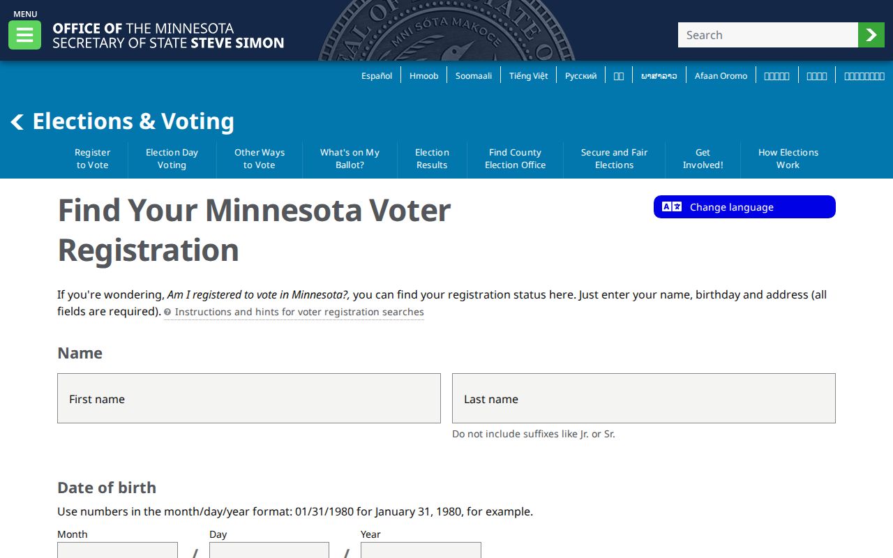 Minnesota voter-registration fields for a Moorhead name check